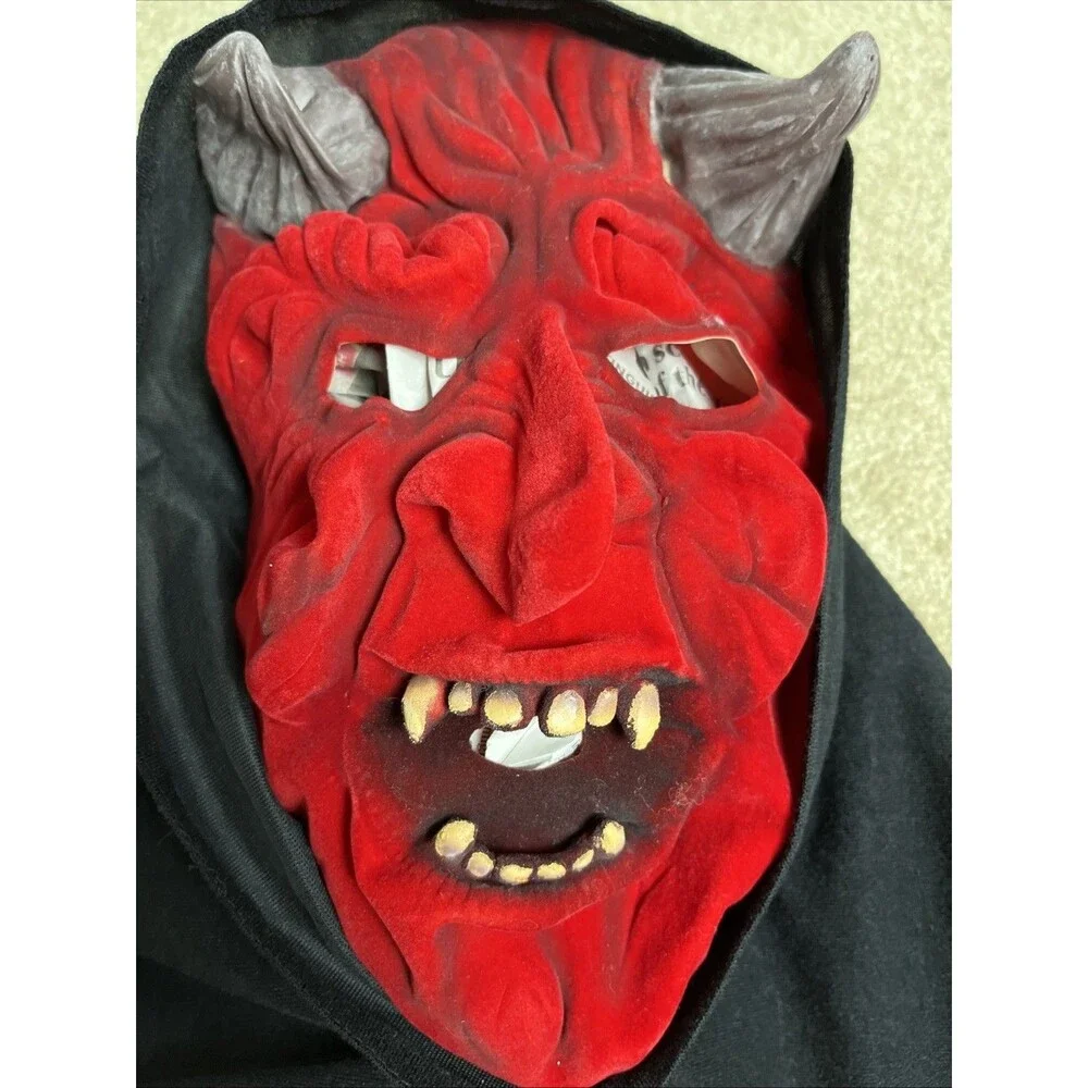 Vintage Devil Hooded Mask Rubber‎ Red Monster Demon Adult Halloween EUC